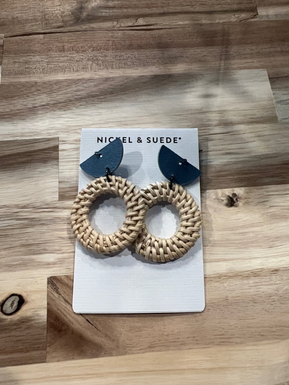Nickel & Suede Navy and Natural Woven Hoop Earrings